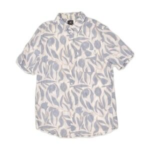 H&M Mens Regular Fit Short Sleeve Shirt Size‎ Large White Blue Floral Cotton NWT